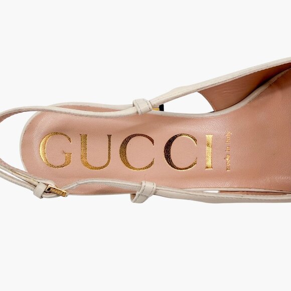 Gucci Baby Horsebit White Leather Slingback Pumps Block Heels Size 37.5 US 7.5 - Picture 15 of 15